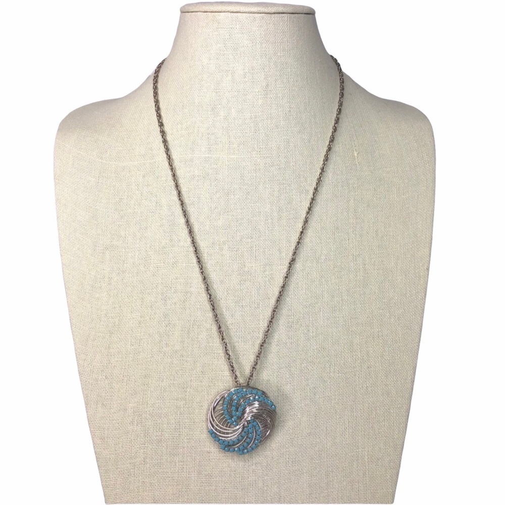 Boho Aqua Spiral Swirl Necklace